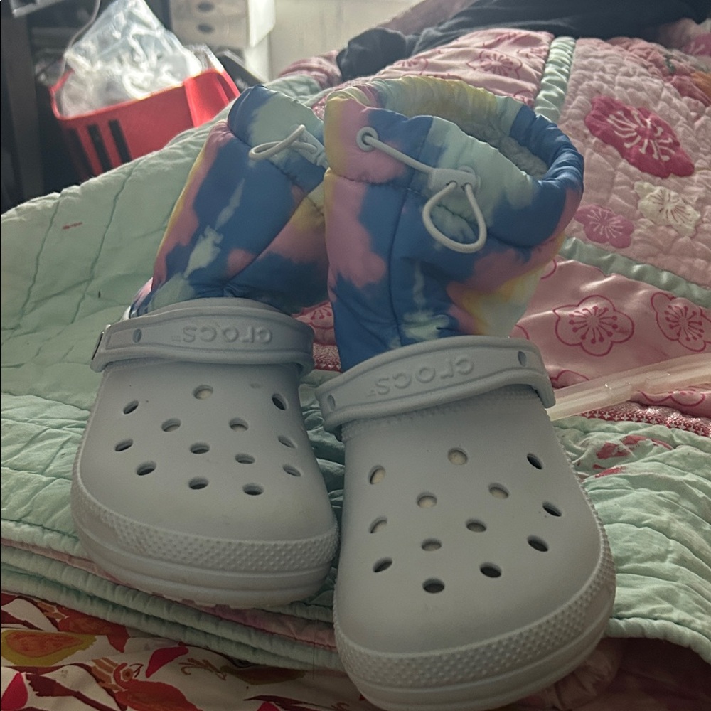 CROCS' White and Tie-Dye Rain Boots